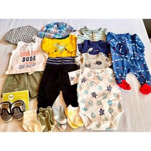 Baby Boy Clothes Lot 17pc Gap Carters Little Planet Newborn 3M Shoes Hat Set